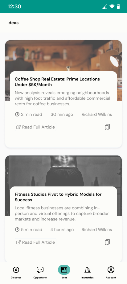 GeoBiz app showing details of a potential business