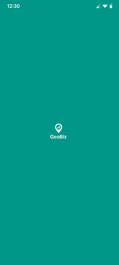GeoBiz app home screen with logo